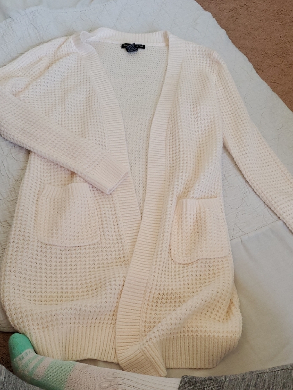 Soho Apparel Cream Open-Knit Cardigan with Pockets